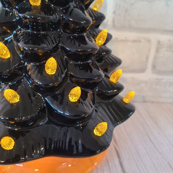 Halloween Ceramic Lighted Tree Pumpkin Jackolantern Black Orange Holiday Decor - Picture 6 of 12
